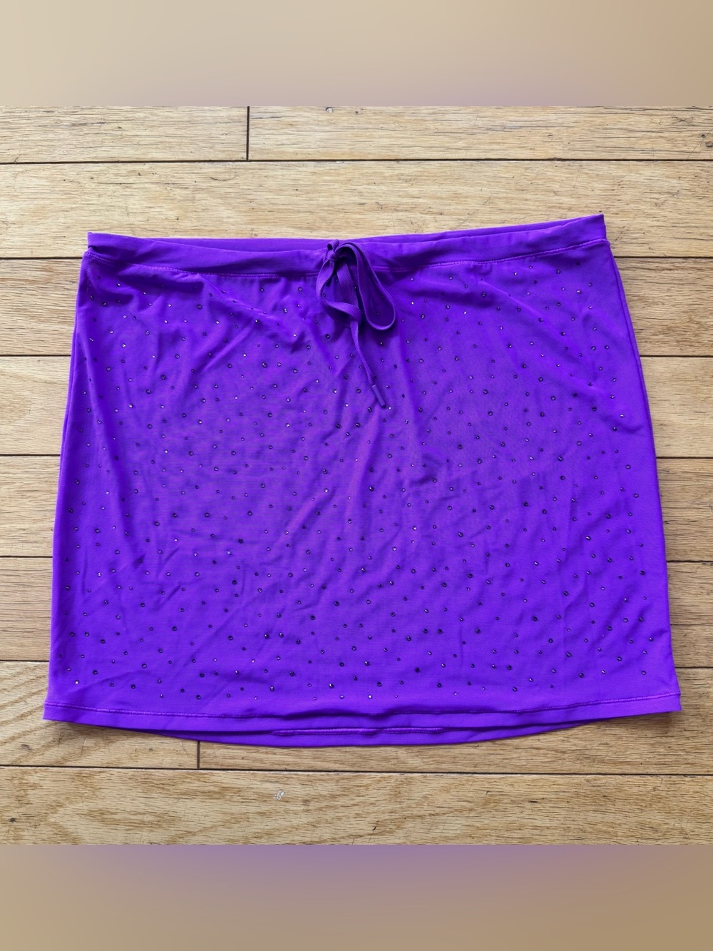 SKIMS Purple Rhinestone Sheer Mesh Swim Coverup Micro Mini Skirt Size M